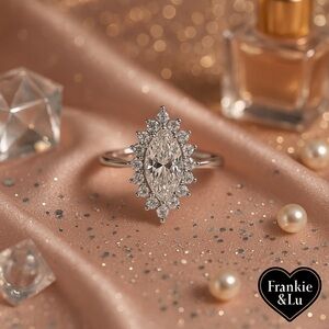 Silver Marquise Halo CZ Cocktail Ring Faux Diamond Statement Size 7 NWT